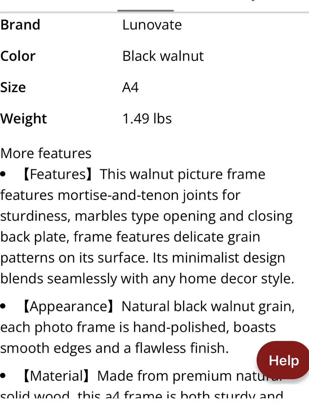 Wood & Glass Picture Frame 8x10” for Wall or Tabletop WALNUT